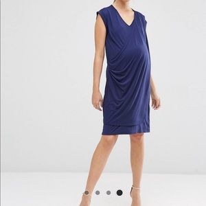 Navy Blue Asos Maternity dress with drape detail